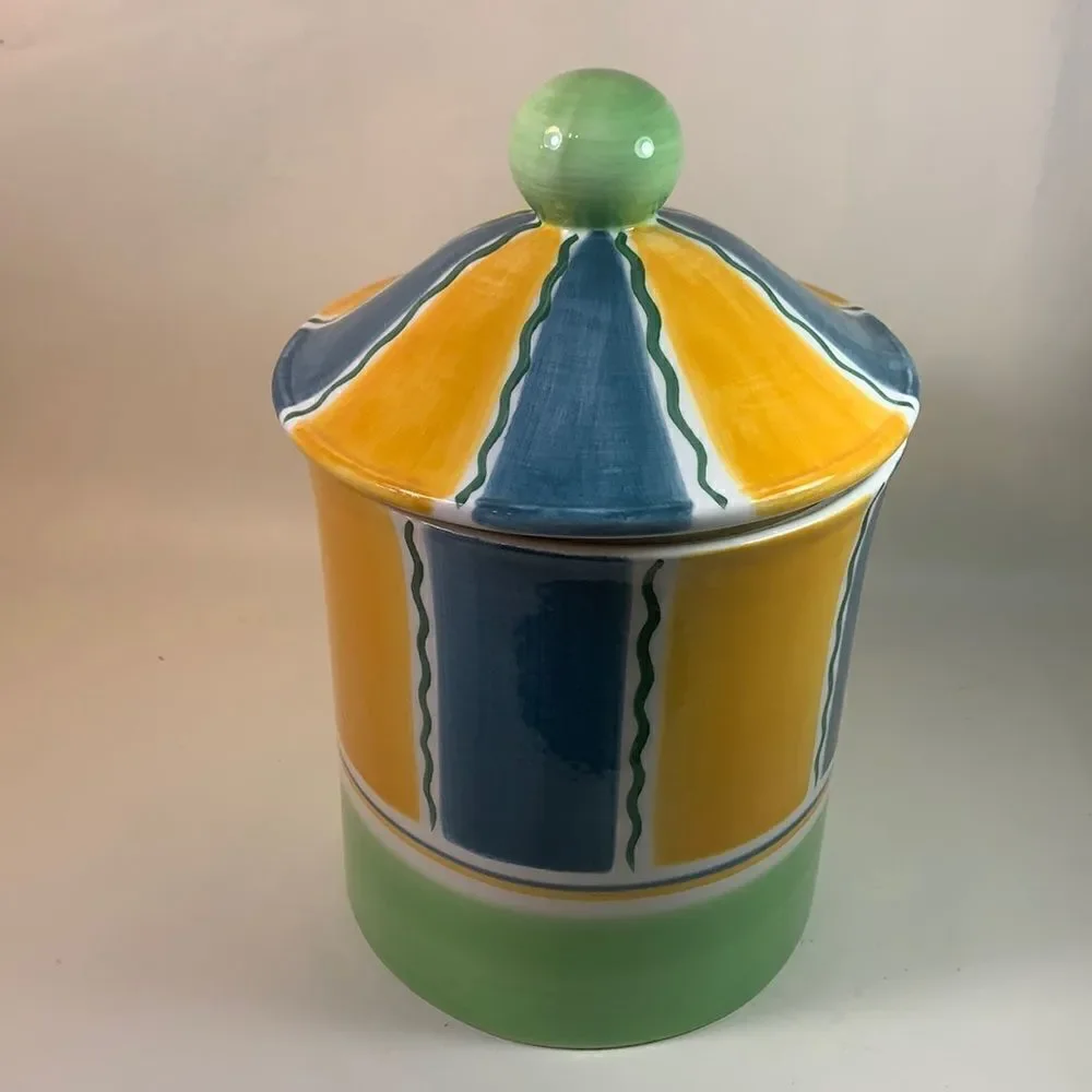 Cookie Jar Lid Green Yellow Blue 10 Inches Tall